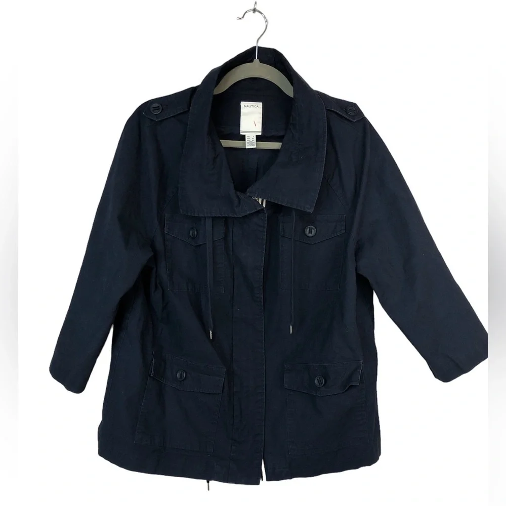 Nautica Women’s Jacket Coat Raglan Sleeve Lined Drawstring Waist Cargo Style - Picture 1 of 10